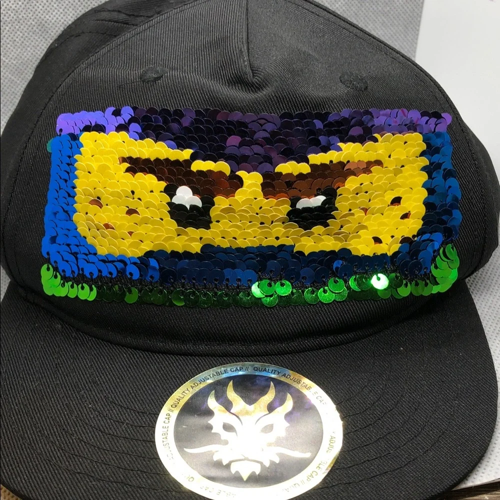 H&M Black Cap with Green and Yellow Sequin Face